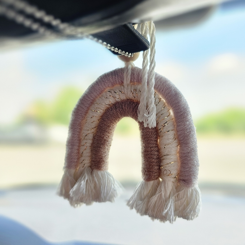 Pink and White Rainbow Keychain